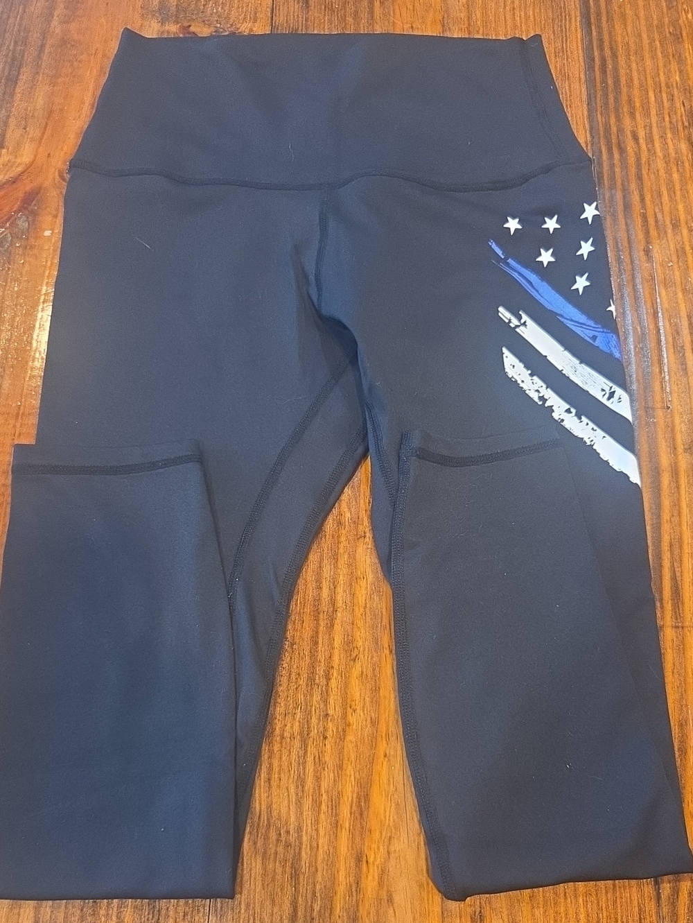 Womens Black Athletic Leggings Thin Blue Line